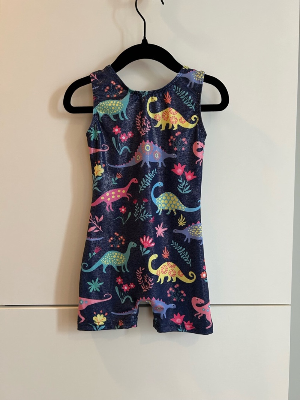 Girls Navy Dinosaur Print Gymnastics Romper Leotard - Size 90/2T